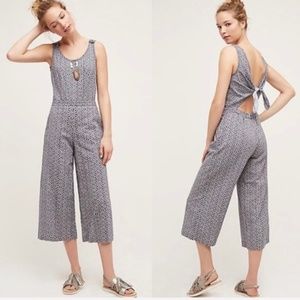 Anthro Elevenses Patterned Tie Back Jumpsuit